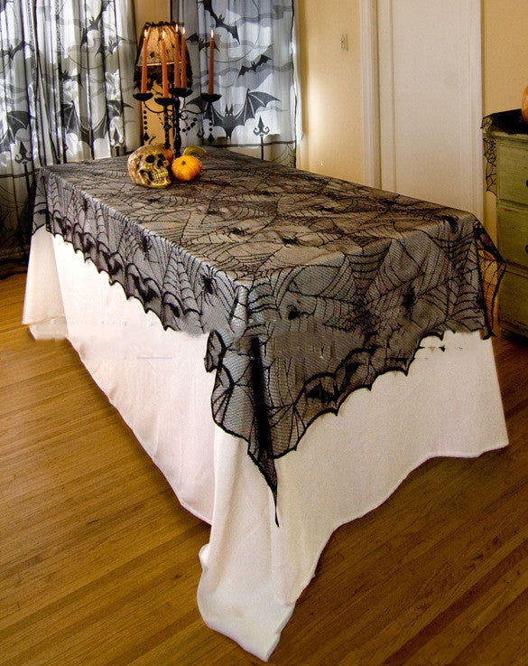 Halloween Bat Lace Tablecloth 122x244cm for Festive Decor