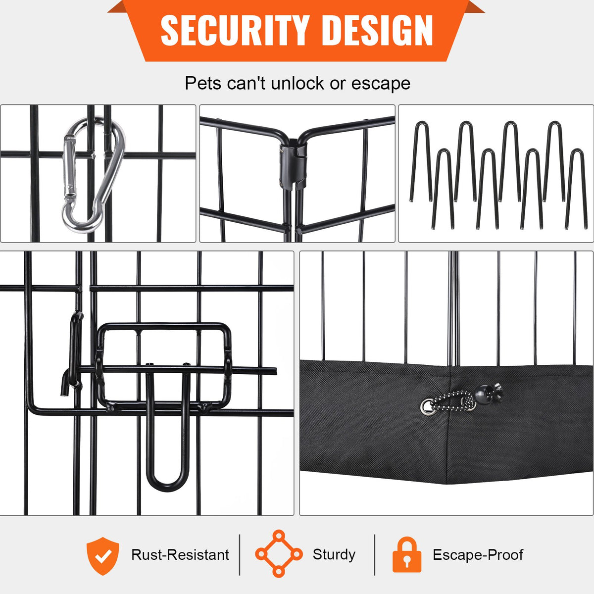 Foldable Metal Dog Playpen with Bottom Pad - 8 Panels Indoor Outdoor Pet Fence - Black