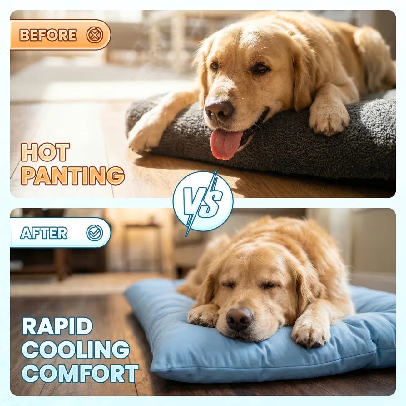 Large Cooling Dog Sofa Bed with Plush Mat, 8 Compartments, Non-Slip Base - Blue