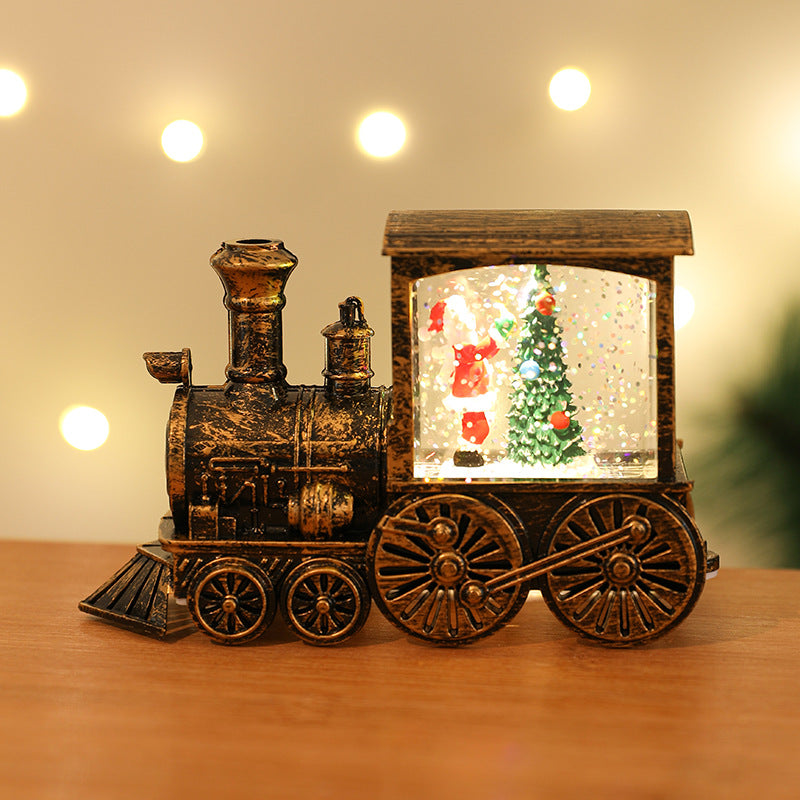 Christmas Santa Claus Water Injection Watering Brush LED Night Light Gold Train Decoration