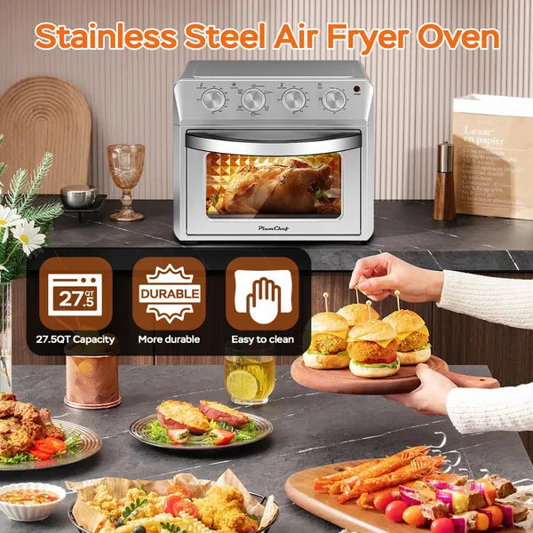 27.5QT 6-in-1 Air Fryer Toaster Oven with Drop-Down Door 1600W Stainless