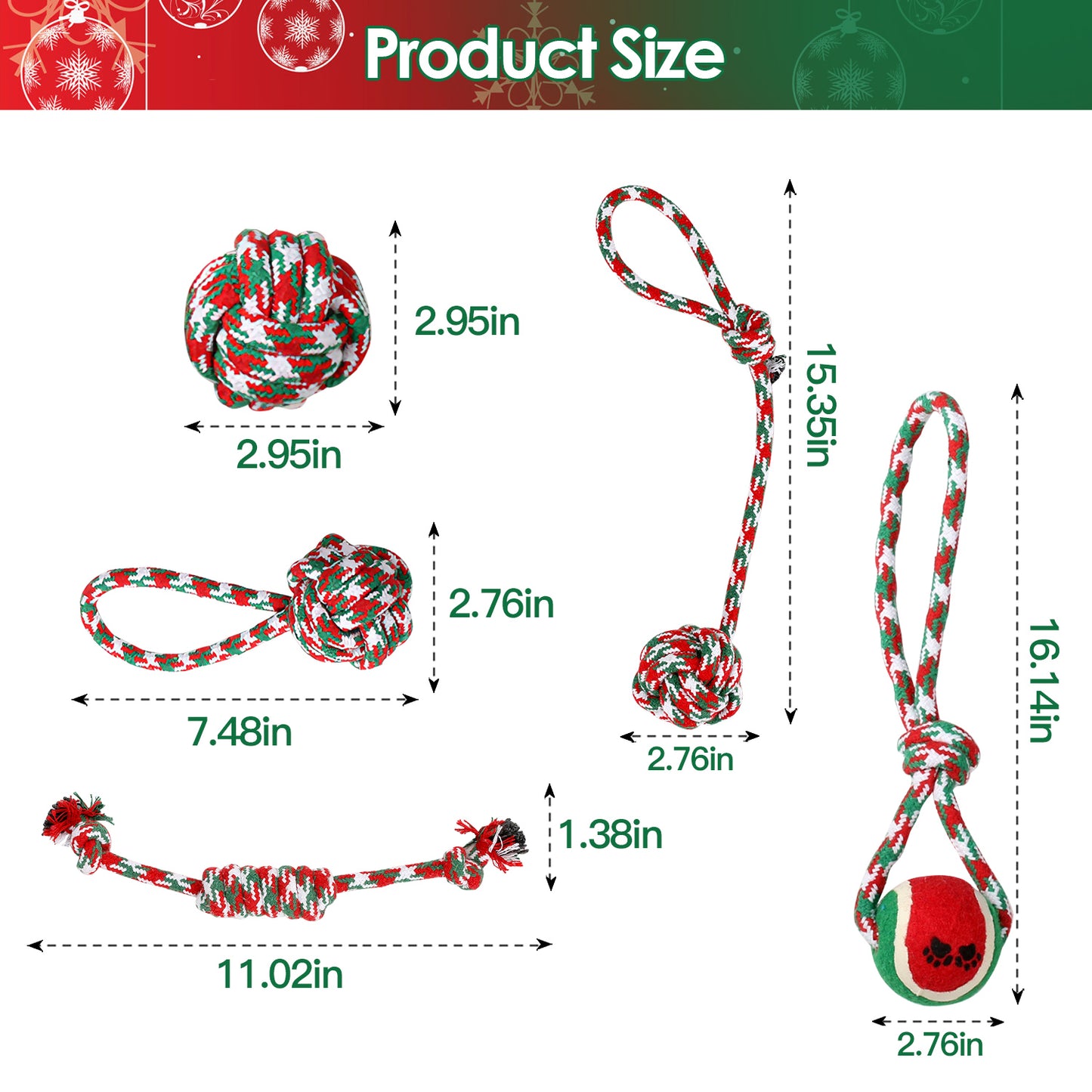 Christmas Dog Rope Chew Toys Set - Interactive Puppy Teething Toys for Small & Medium Dogs