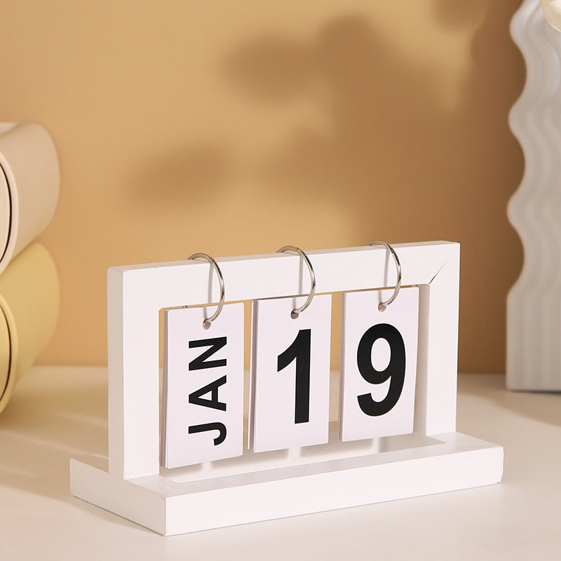 Wooden Calendar Office Desk Decor - Wind Flip & Perpetual Styles for Home & Study