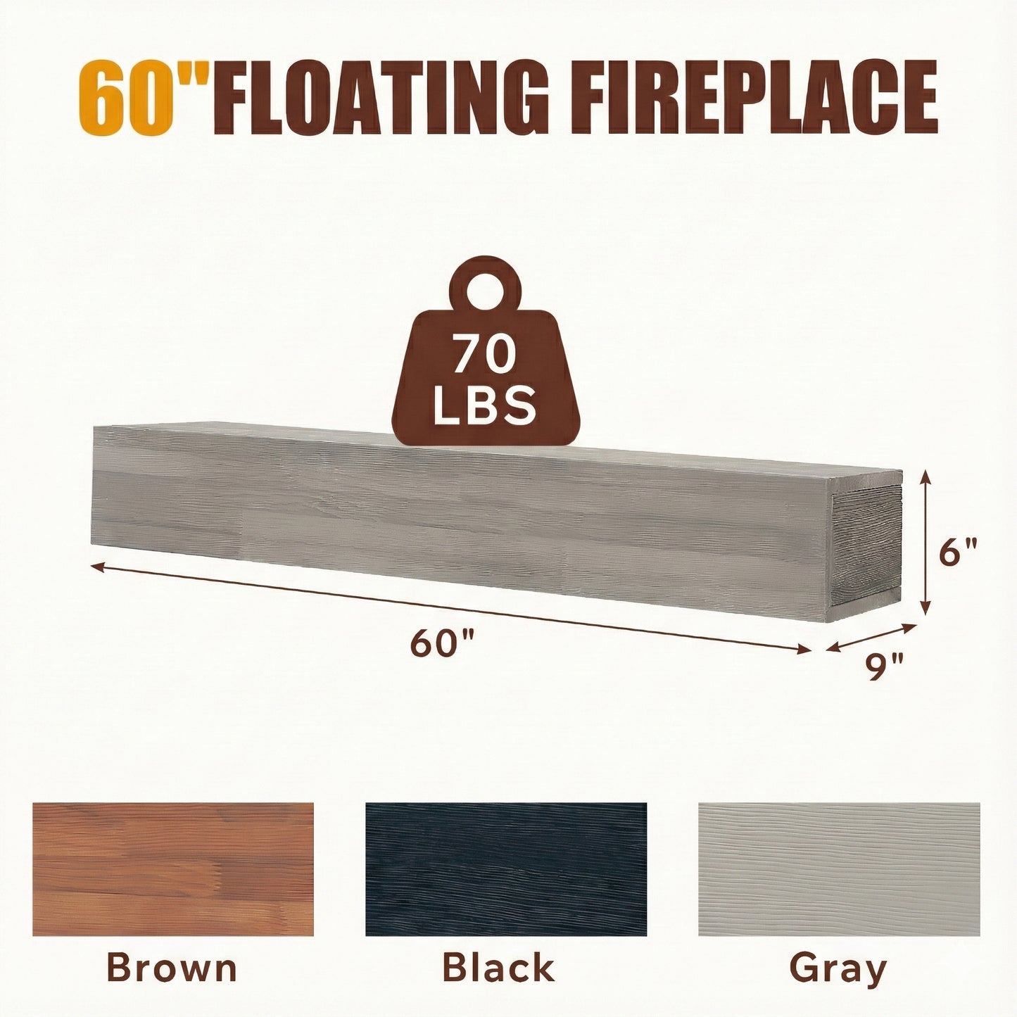60 Rustic Wood Fireplace Mantel,Wall-Mounted & Floating Shelf For