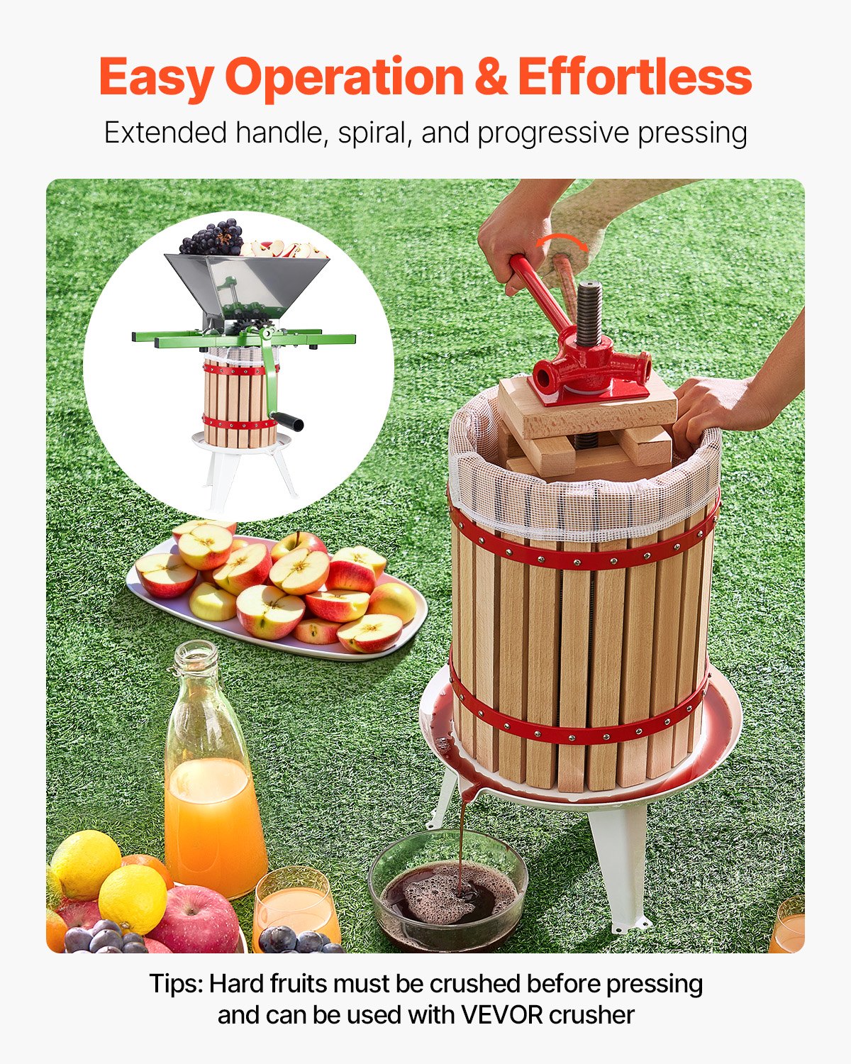 Manual Fruit Wine Press - 4.75 Gallon Beechwood Basket