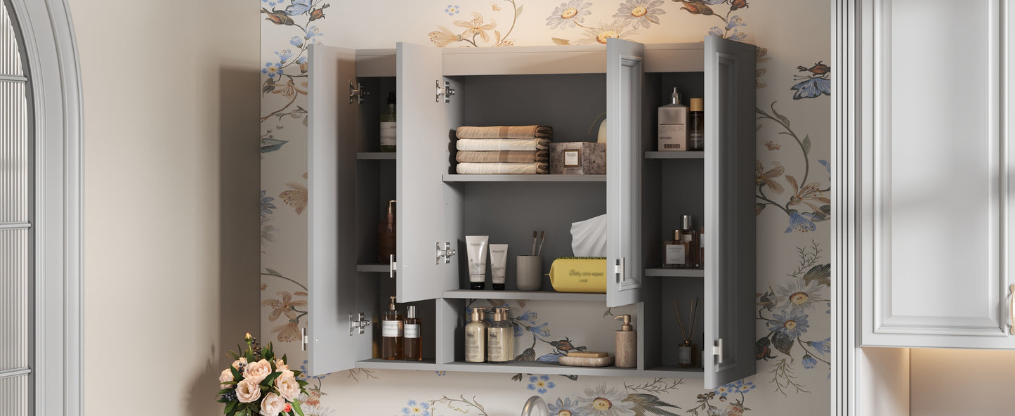Wall-Mounted Modern Bathroom Cabinet with 5 Adjustable Shelves - Gray