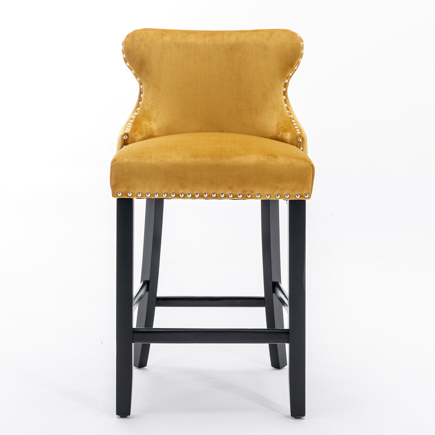 Gold Velvet Upholstered Wing-Back Bar Stools - Set of 2