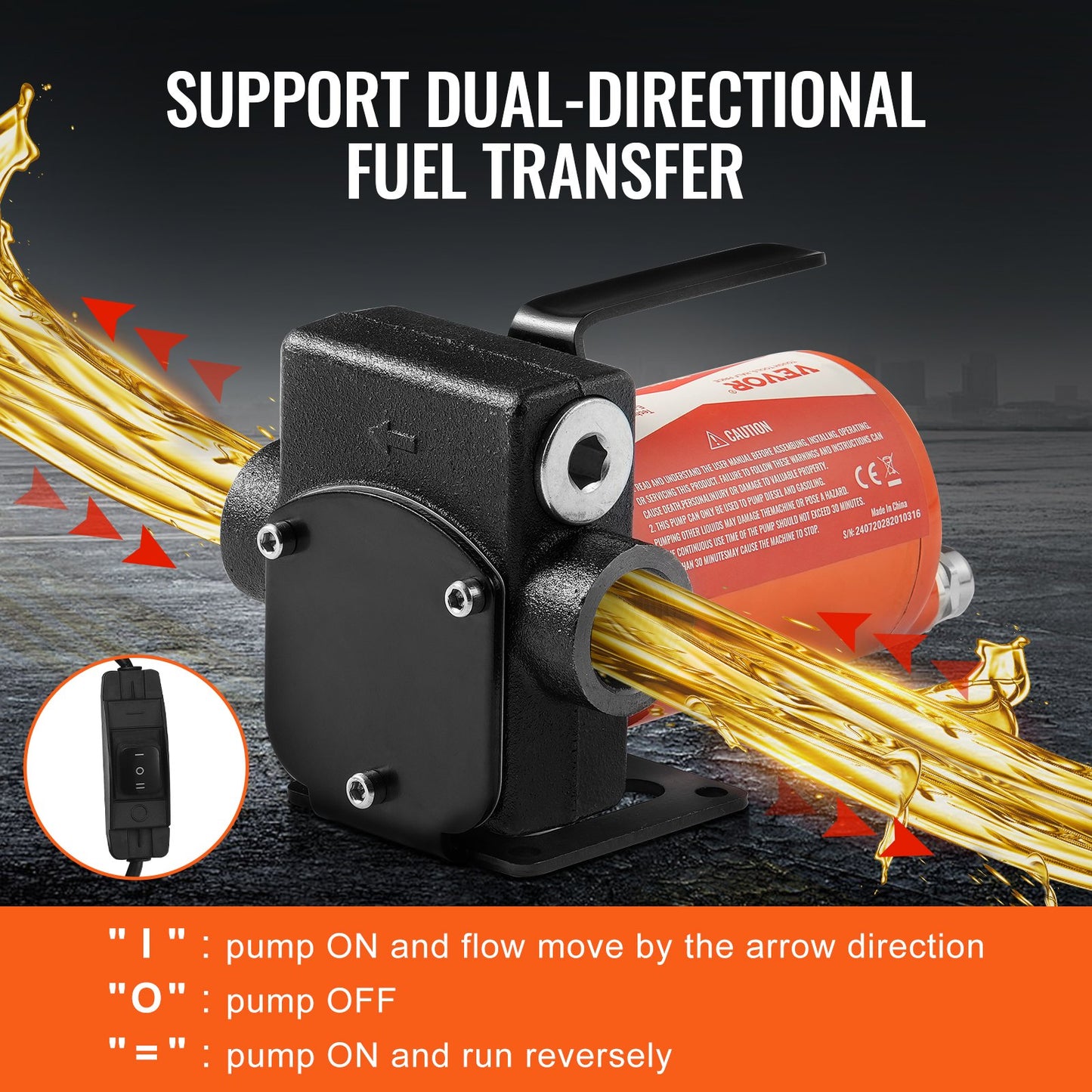 12V Diesel Transfer Pump 5.3 GPM Auto Fuel Nozzle Black