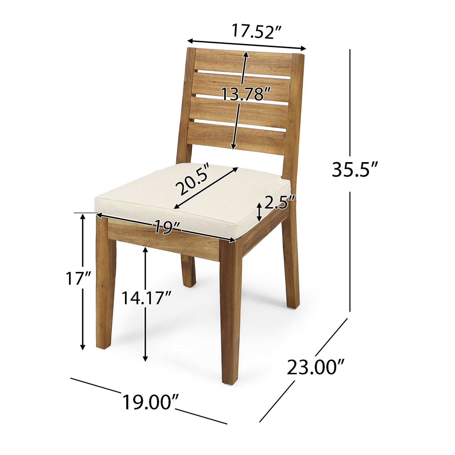 Outdoor Armless Dining Chairs with Cushions - Set of 2, Natural Beige