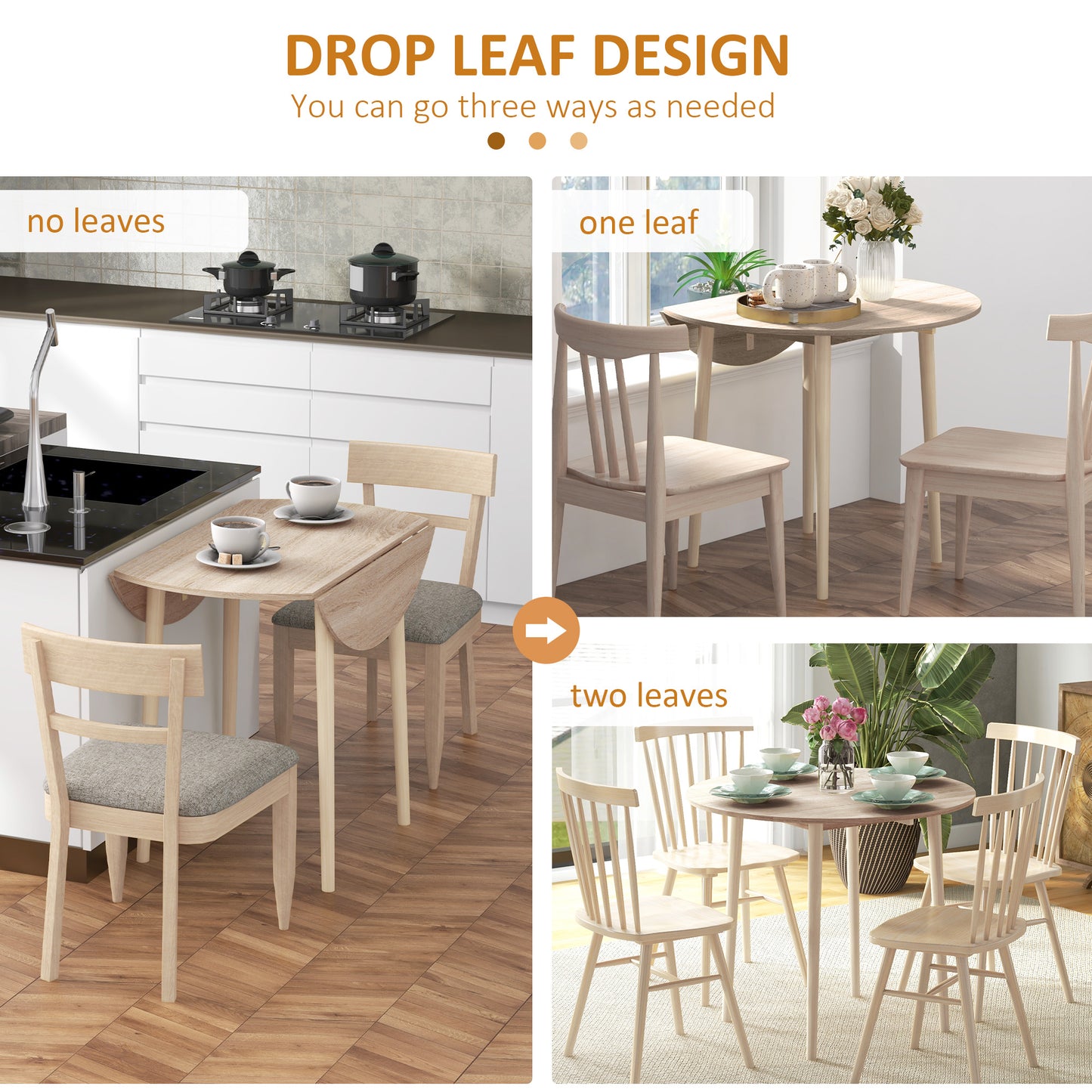 Round Drop Leaf Folding Dining Table for Small Spaces - Oak