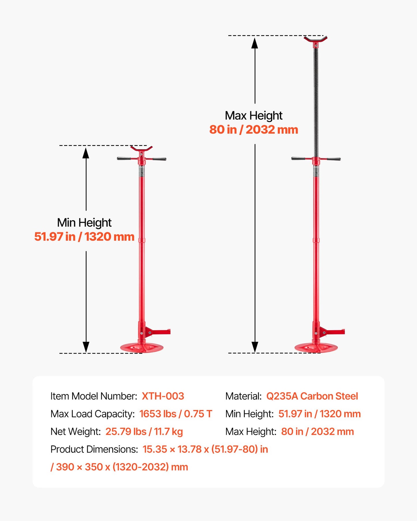 3/4 Ton Underhoist Support Stand - Adjustable Vehicle Lift Jack Stand with Foot Pedal & Stable Base