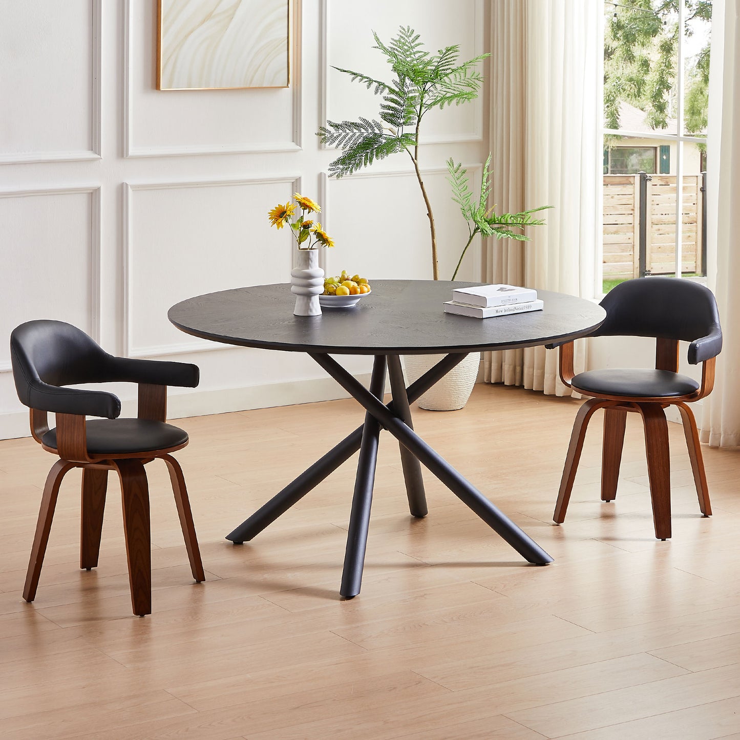 53.14'' Round MDF Coffee Table with Cross Legs - Black
