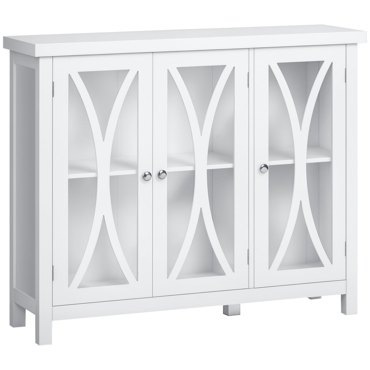 Sideboard, Buffet Cabinet with 3 Tempered Glass Doors, Arc Pattern