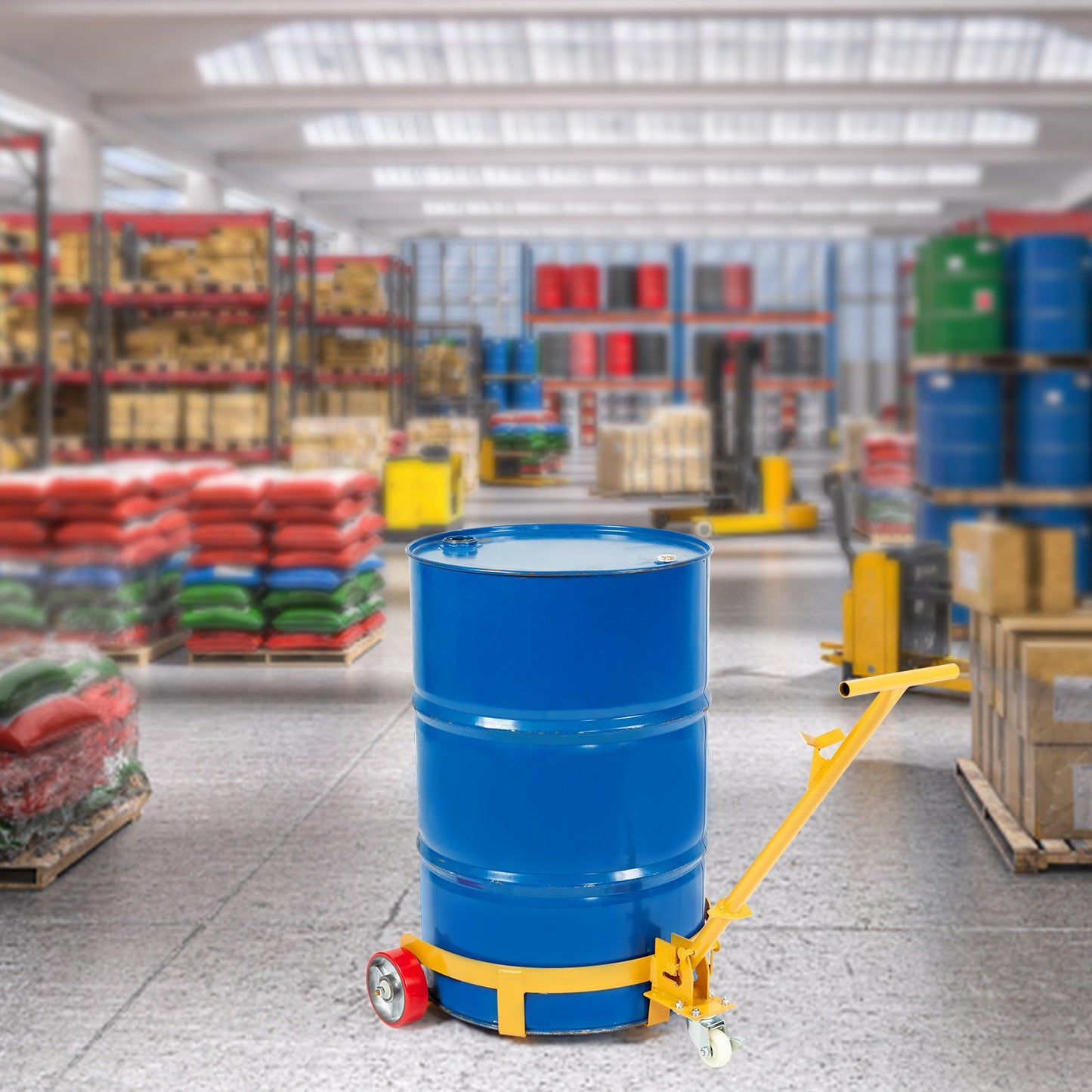 55 Gallon Drum Dolly Cart - Heavy Duty Steel, Yellow, 1200 Lb Capacity