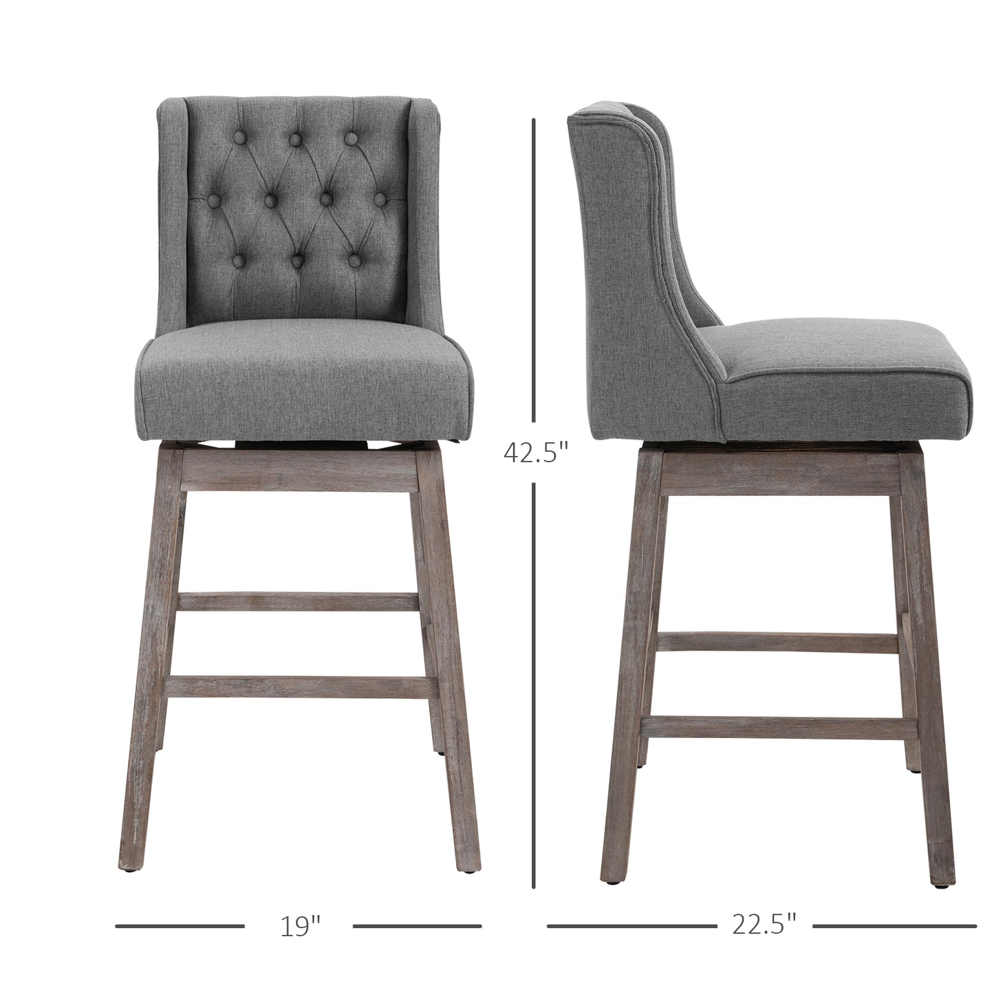 Bar Height Stools Set of 2, 180 Degree Swivel Barstools with Solid