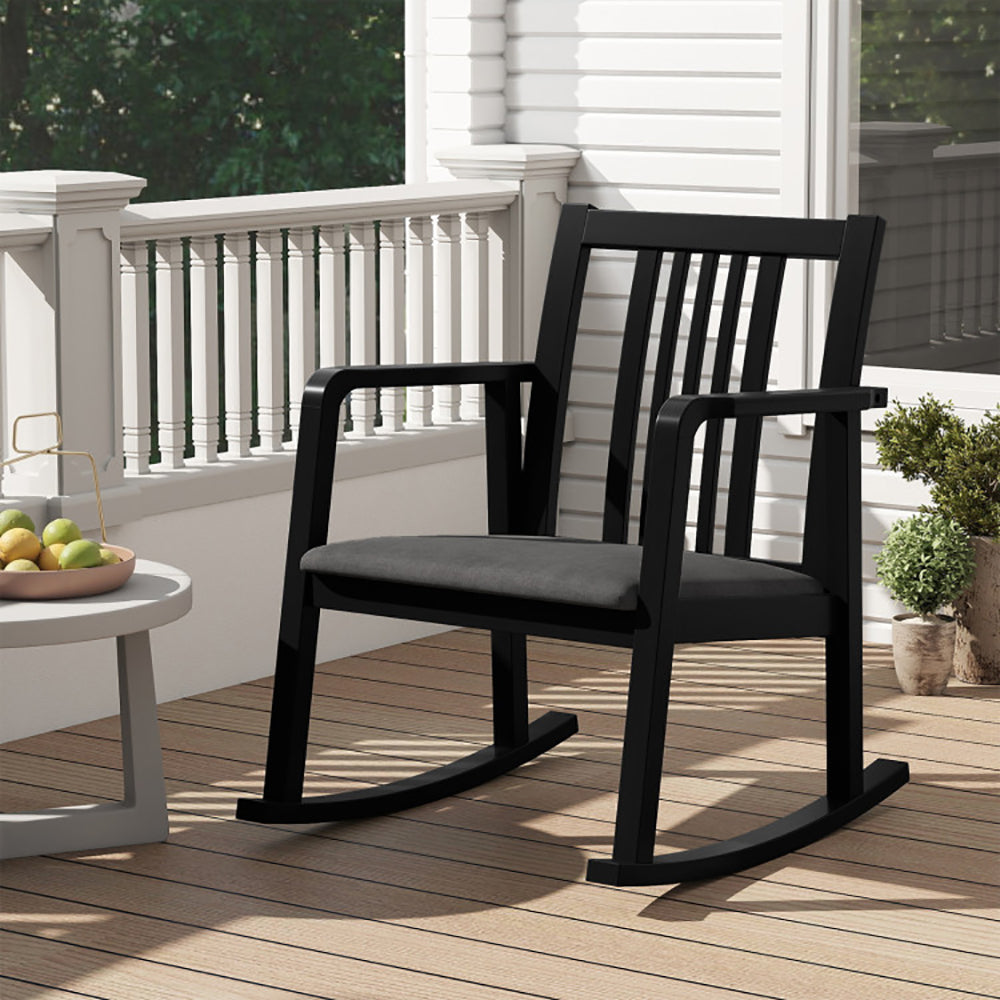 Rocking Chair With Slatted Back And Curved Armrests Rubberwood For