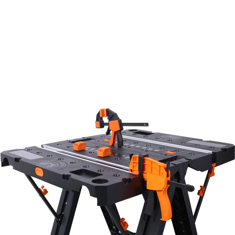 Heavy-Duty Portable Folding Workbench with Clamps - Adjustable Garage Sawhorse