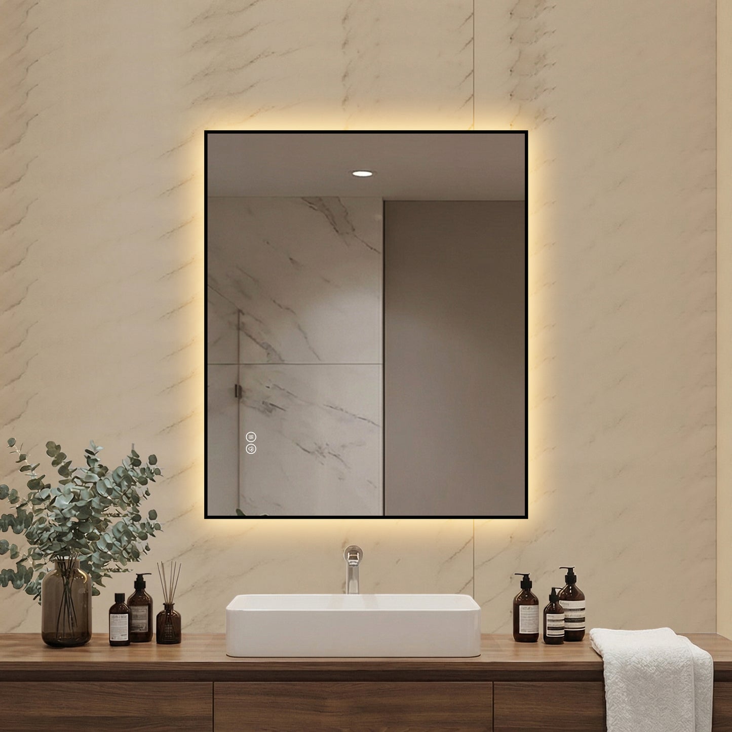 30" x 36" LED Bathroom Mirror - Backlit, Anti-Fog, Dimmable, Black