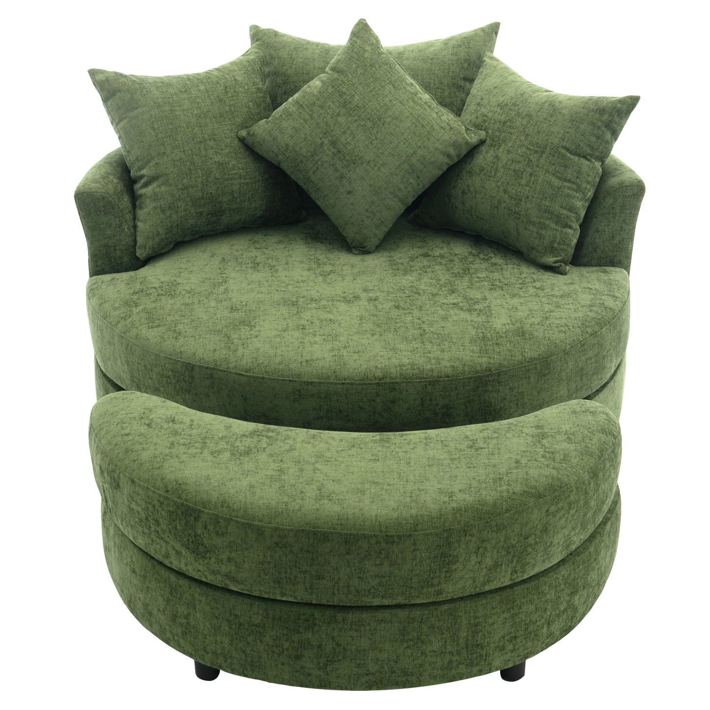 360° Swivel Accent Barrel Chair with Storage Ottoman & 4 Pillows - Green