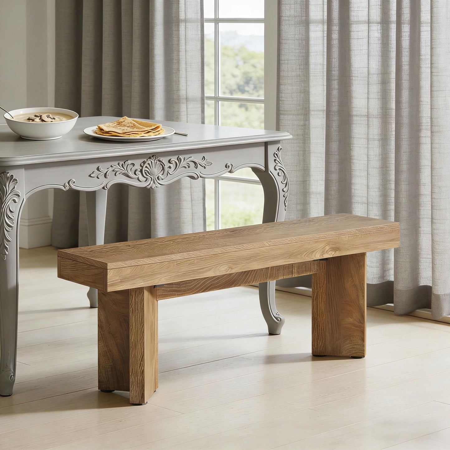 Rustic Brown Dining Bench - Nordic Style Kitchen Seating