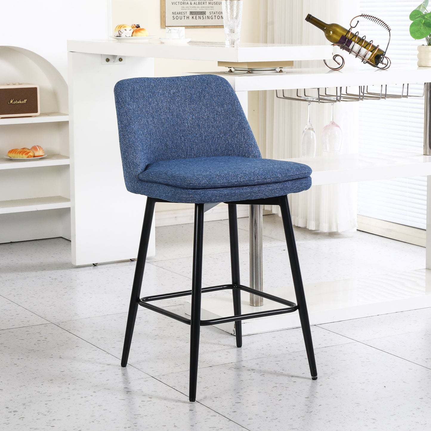 Counter Height Swivel Bar Stools Set Of 2, 360 Upholstered Barstools