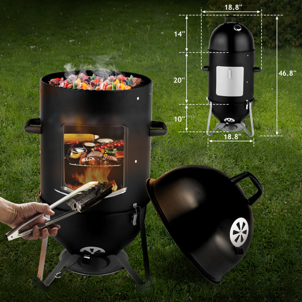Heavy Duty Vertical Steel Charcoal Smoker - Multi-Layer Outdoor BBQ Grill