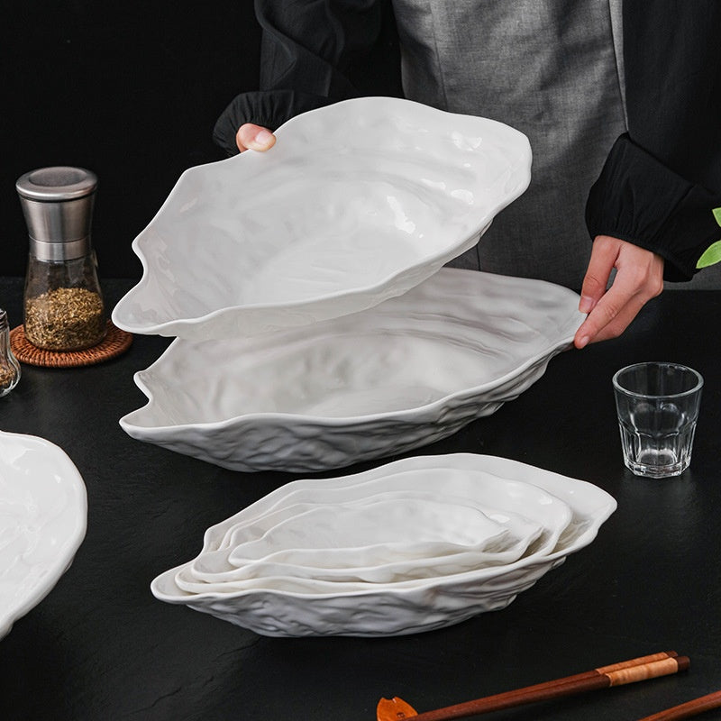 Oyster-Shaped Ceramic Salad Plate Set - Multiple Sizes, Elegant Kitchen Dinnerware
