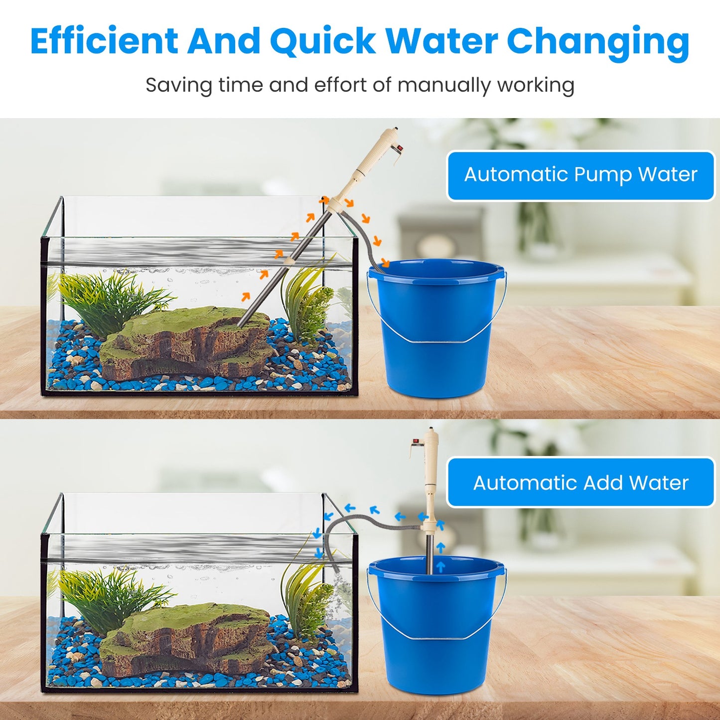 Electric Aquarium Gravel Cleaner Kit with Adjustable Length Water Vacuum Fish Tank Filter