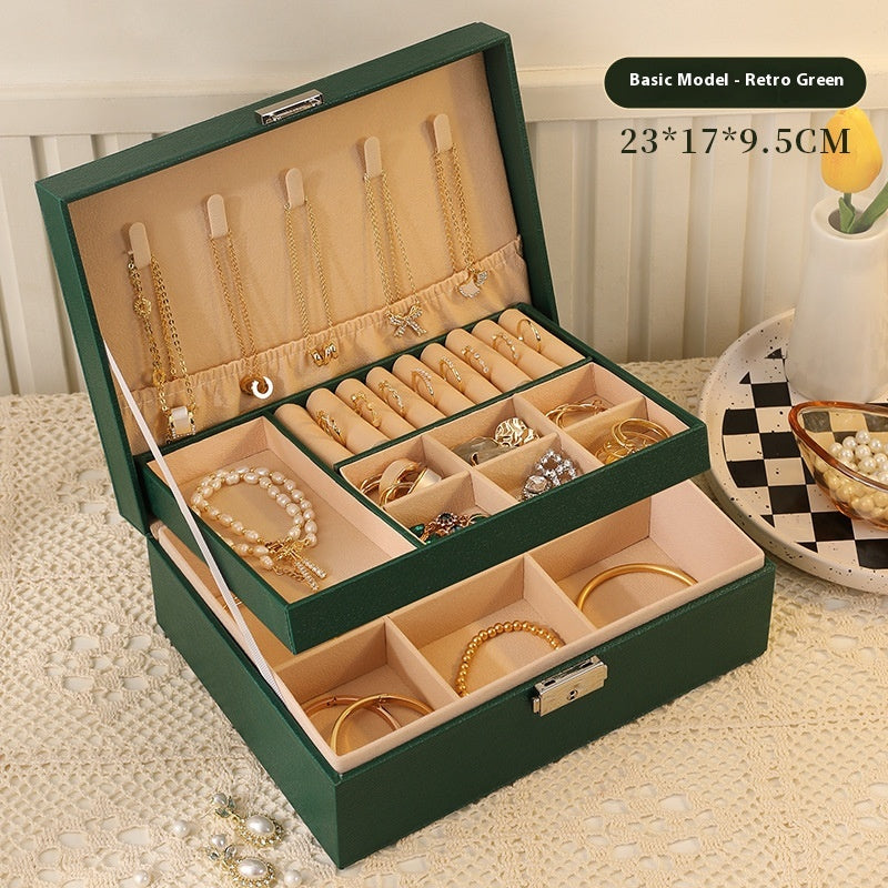 Multi-Compartment Jewelry Storage Box with Removable Drawer - Elegant Necklace and Earring Organizer