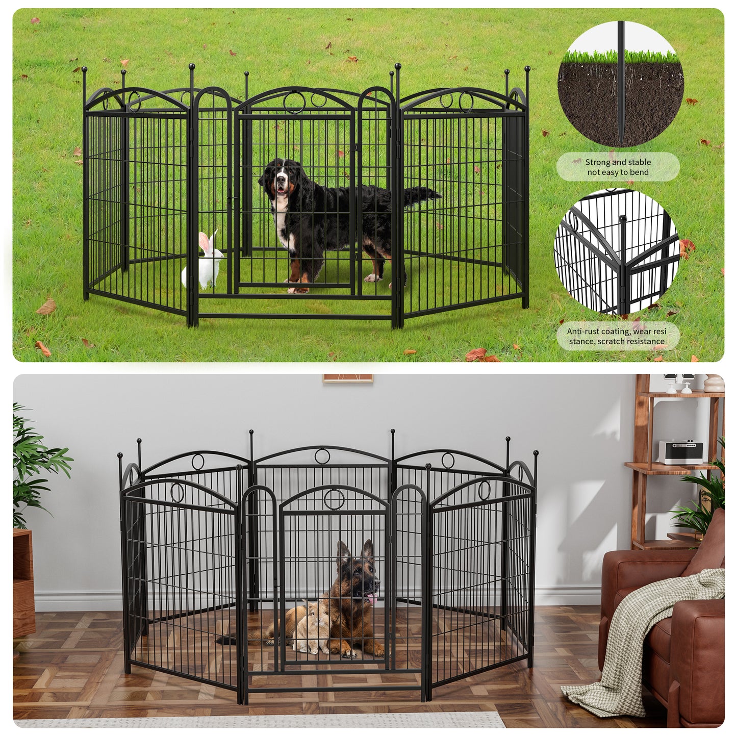 Indoor Outdoor 32 Inch Metal Dog Playpen with Doors - Heavy Duty Pet Fence