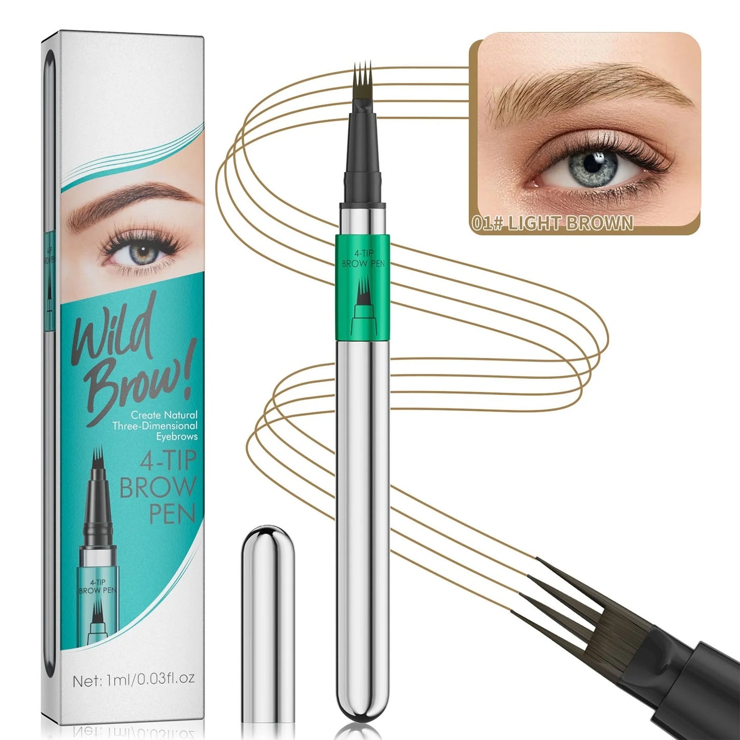 Waterproof 4-Fork Tip Eyebrow Pen - Long-Lasting Natural Brow Makeup