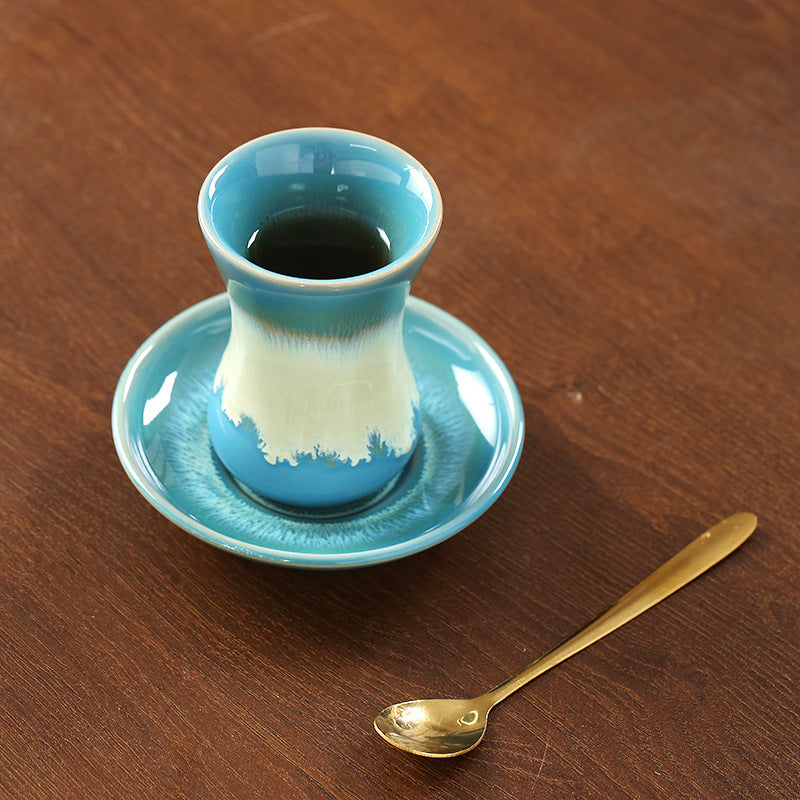 Chinese Ceramic Tapered Handled Tea Cup with Saucer - 125ml