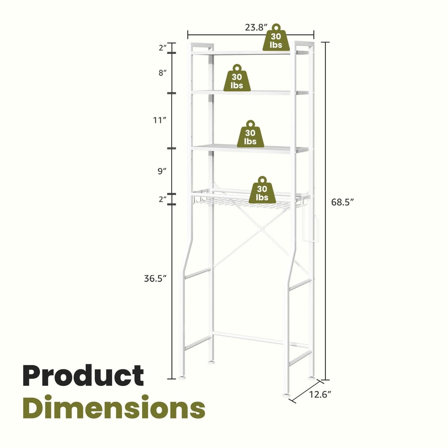 68-inch Independent Bathroom Storage Rack, Iron And Wood Material