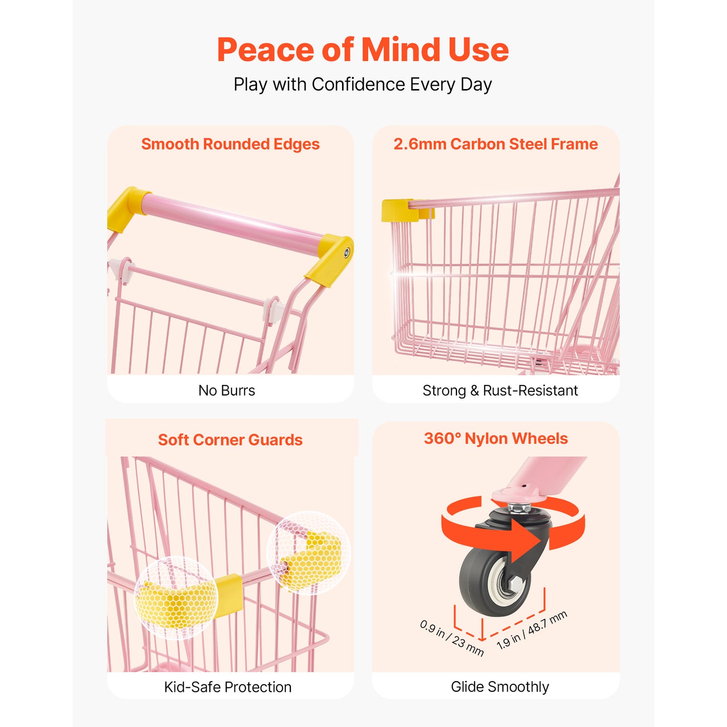 Kids Grocery Shopping Cart with Steel Frame & Wheels - Pretend Play Toy