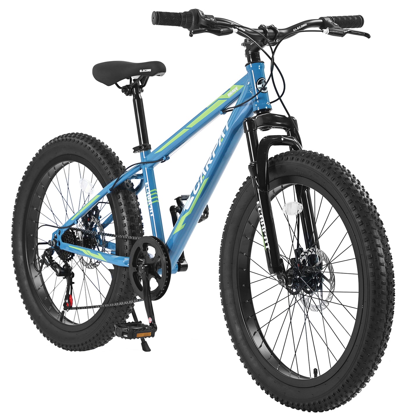 24-Inch Fat Tire Mountain Bike - Full Shimano 7-Speed, Blue & Green