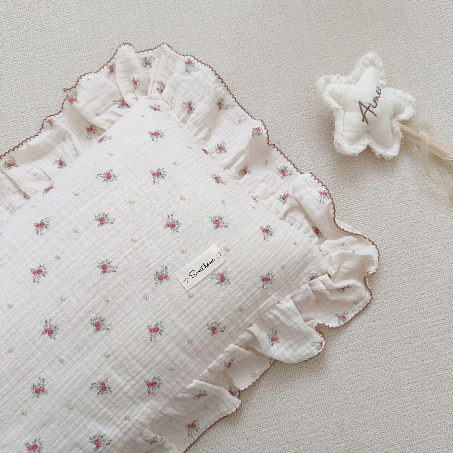 Korean Floral Cotton Gauze Pillowcase - Soft Home Bedding