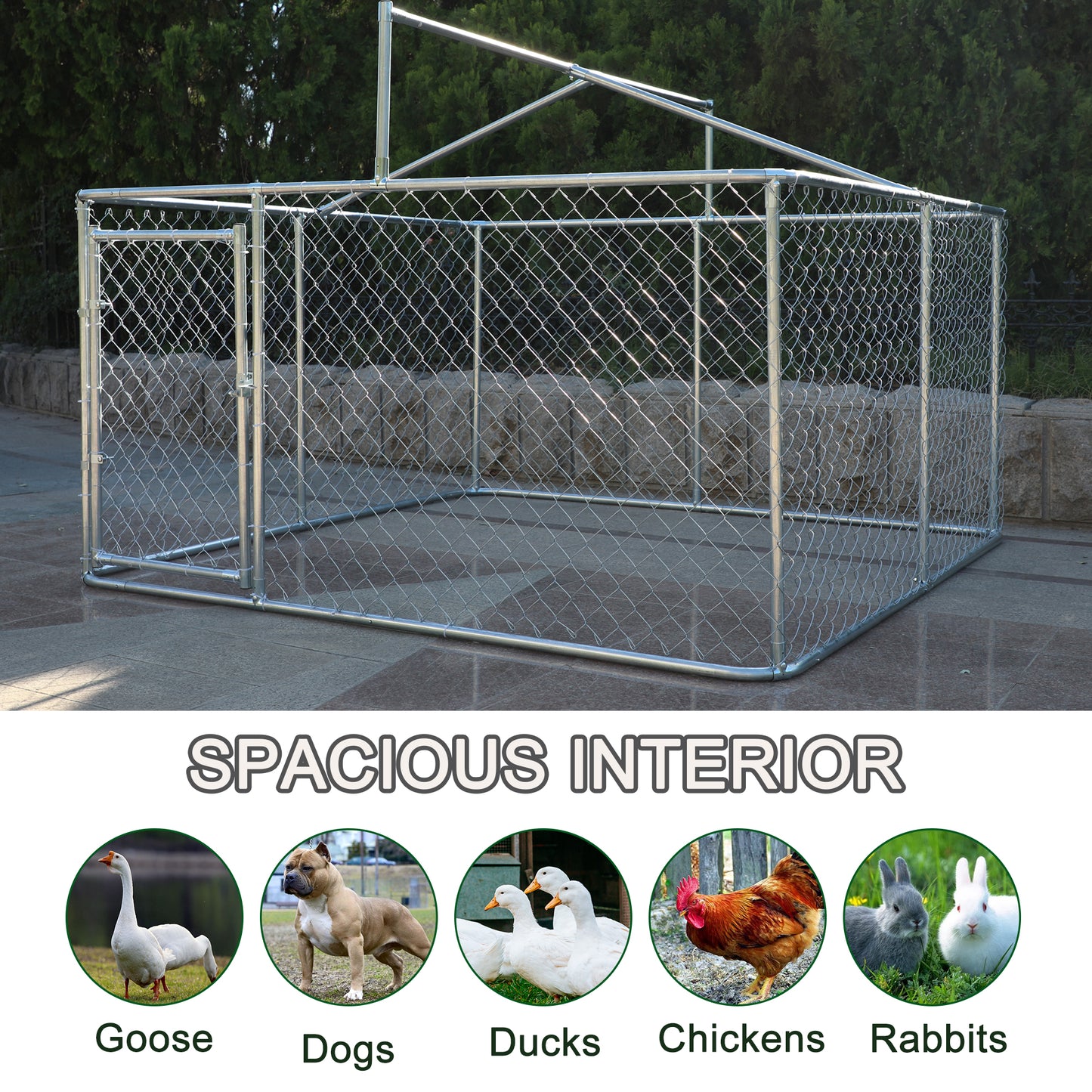 Large Heavy-Duty Outdoor Dog Kennel with Shade - Gray