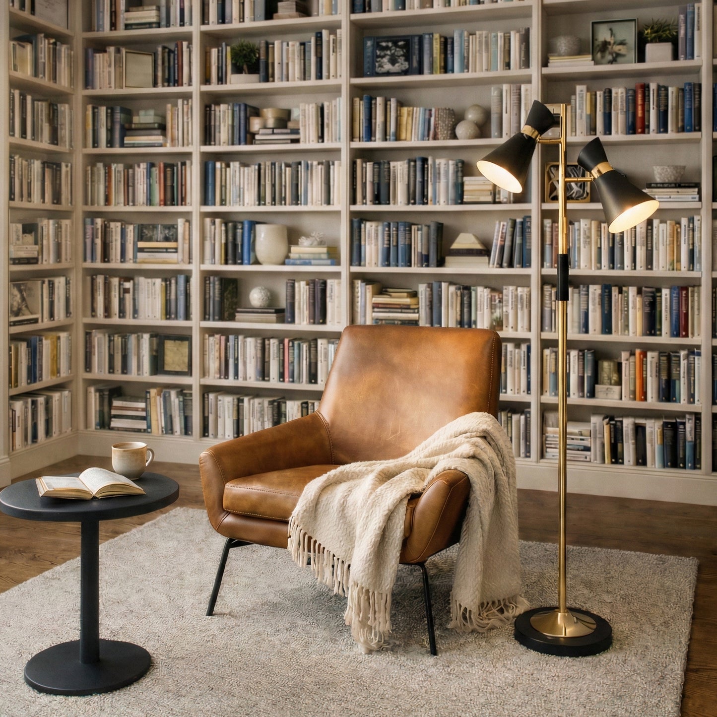 Axis Brassed Gold Floor Lamp With 4-Way Double Spots Metal Base