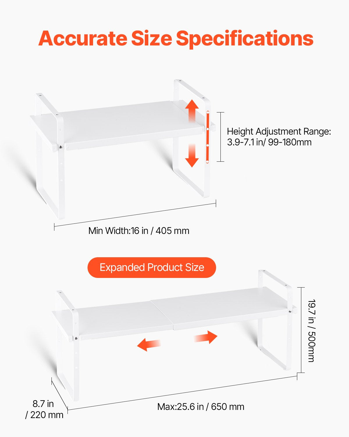 Adjustable 2-Tier Kitchen Organizer Shelf - White Steel Spice Rack