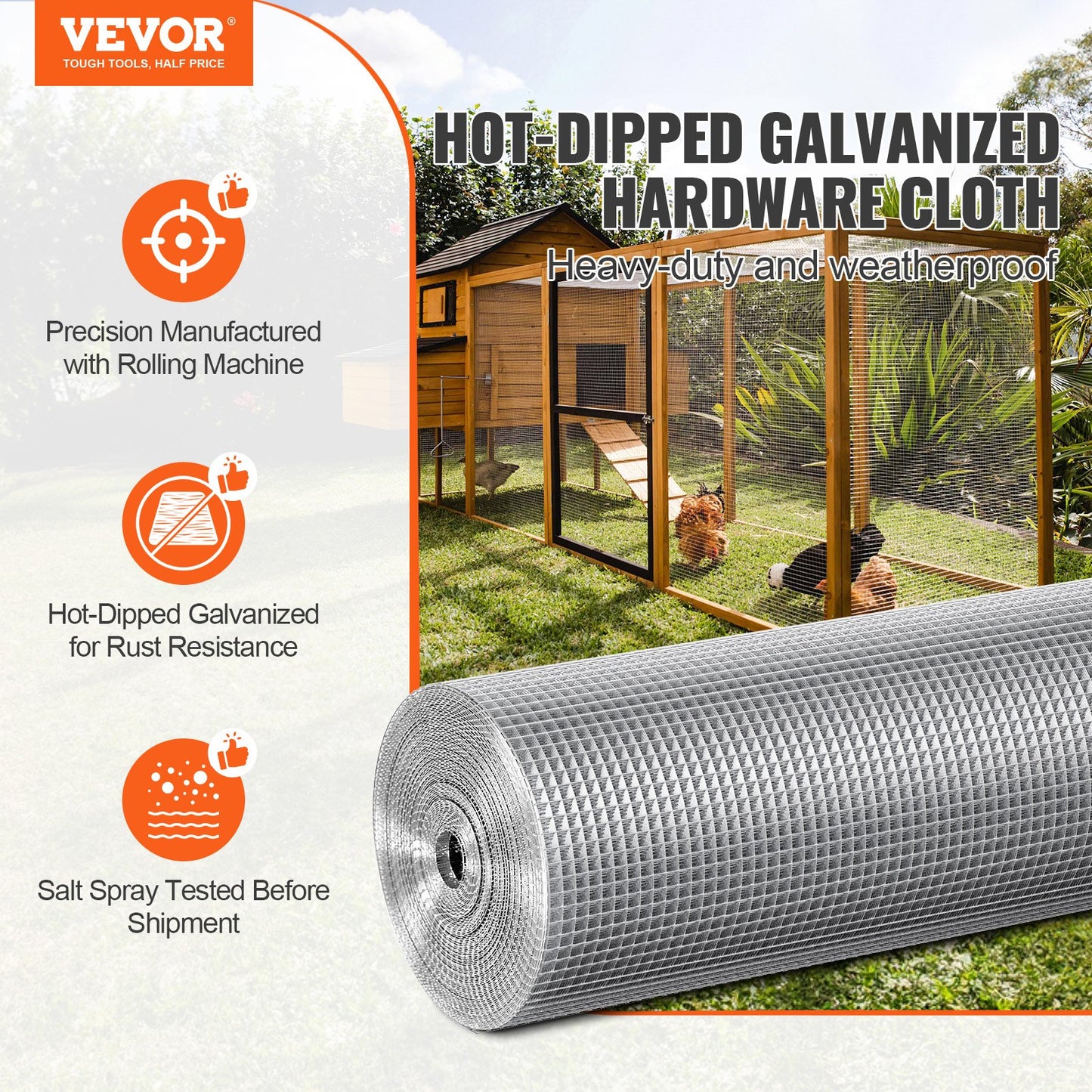 Heavy-Duty Galvanized Wire Mesh Roll 1/4 Inch 36x50 Ft Garden Fencing