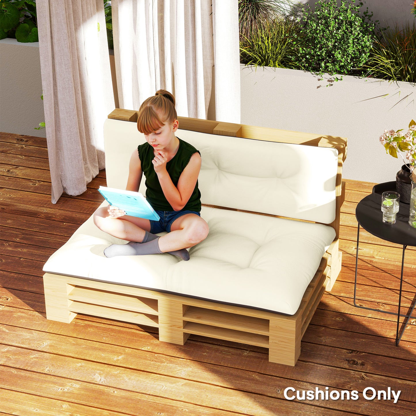 Outdoor Pallet Cushions Set - 3.9" Thick Tufted Design, Cream White