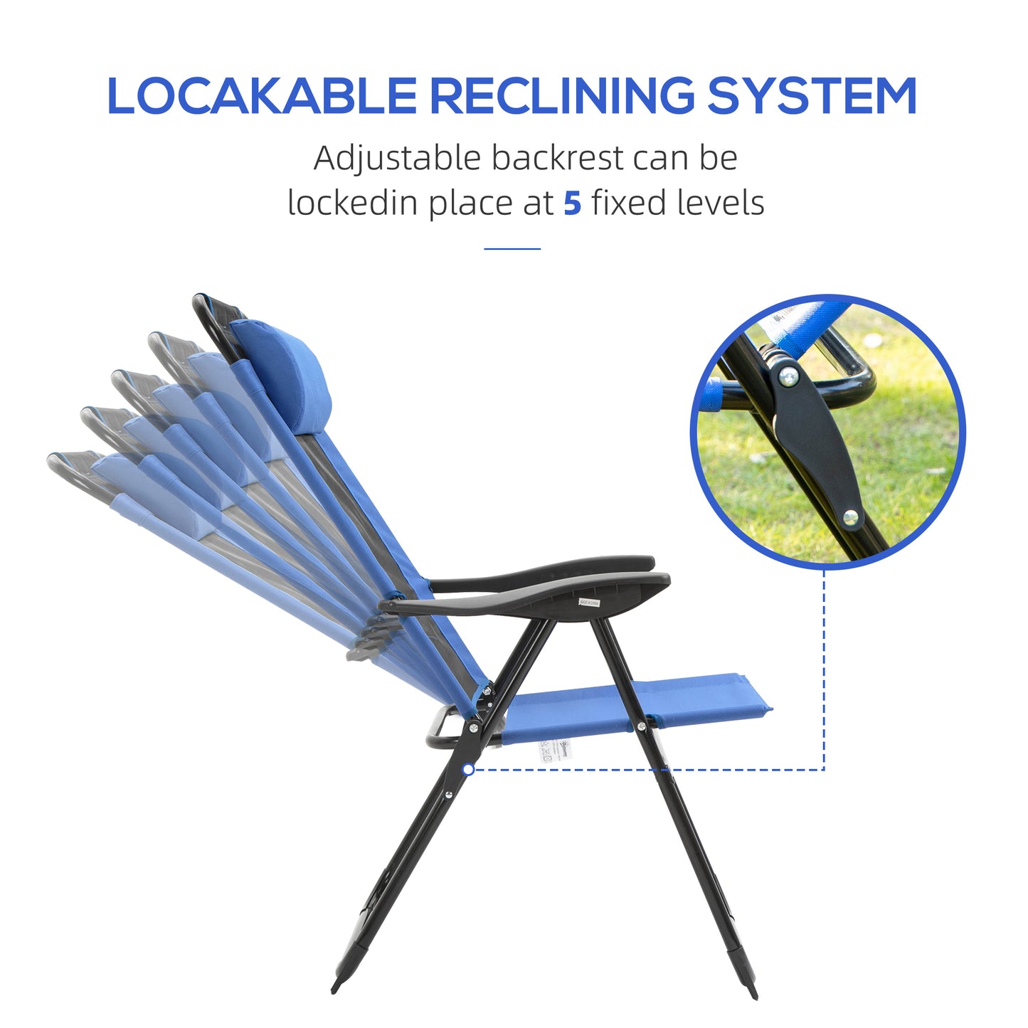 Folding Patio Dining Chairs Set of 2 - Adjustable Sling Back, Blue