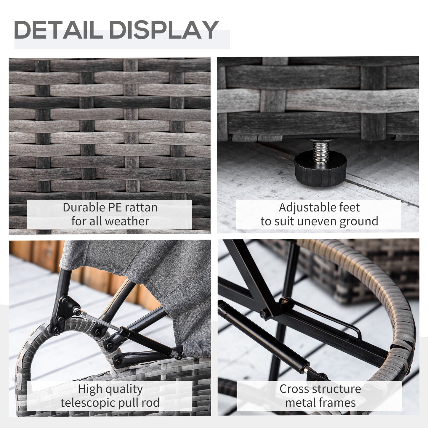 4-Piece Round Rattan Daybed Set with Adjustable Canopy - Gray
