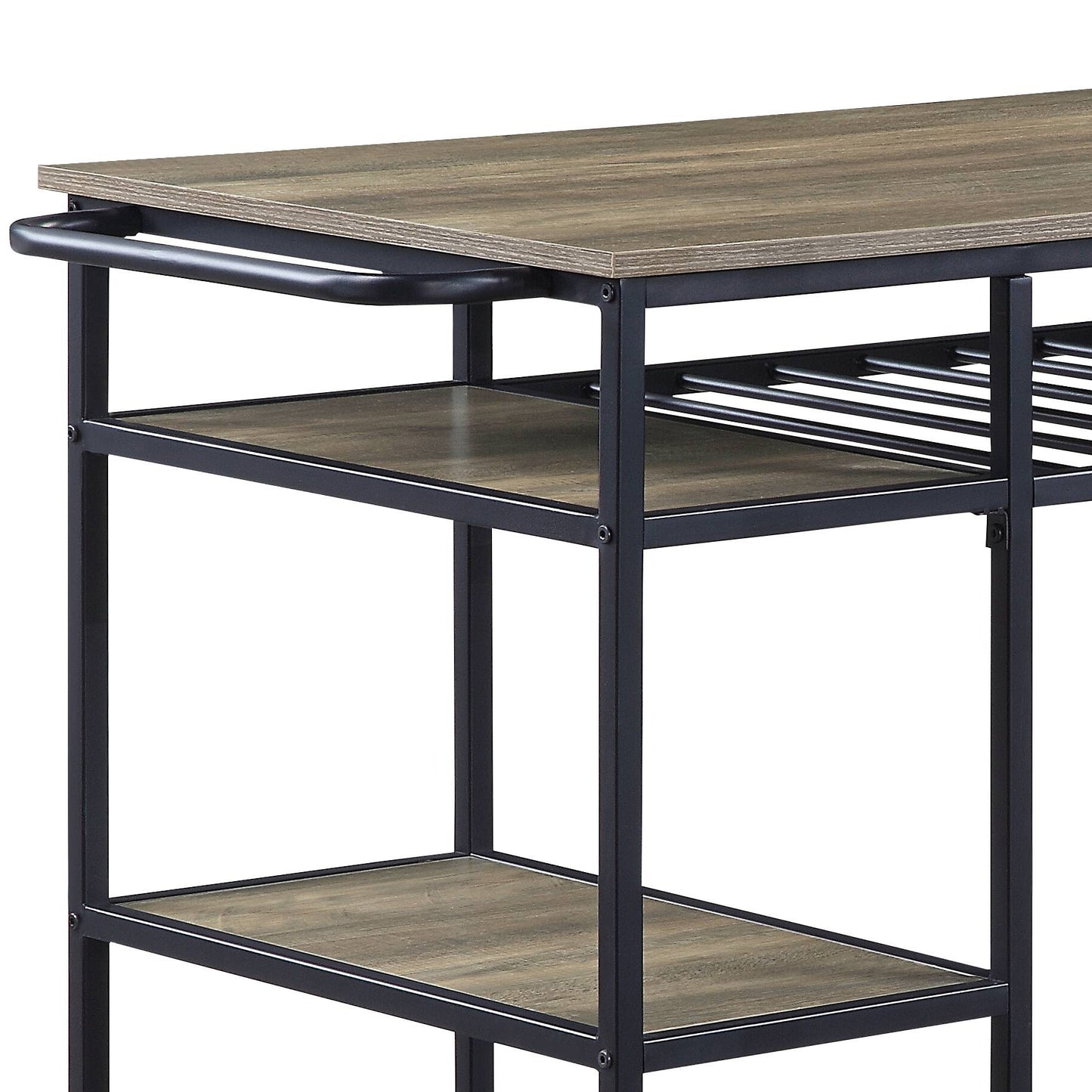 Rustic Oak & Black Kitchen Island with 6 Compartments