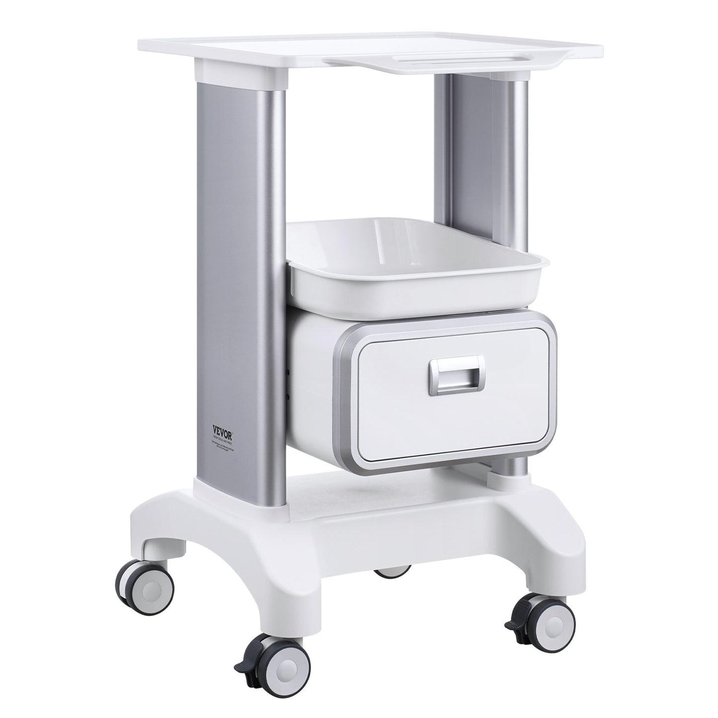 Mobile Medical Cart with Drawer & Top Tray - 2 Tiers, White