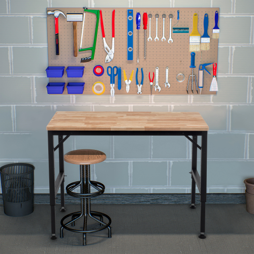 Heavy Duty Adjustable Workbench 48 Inch Garage Table with Rubber Pads & Steel Legs