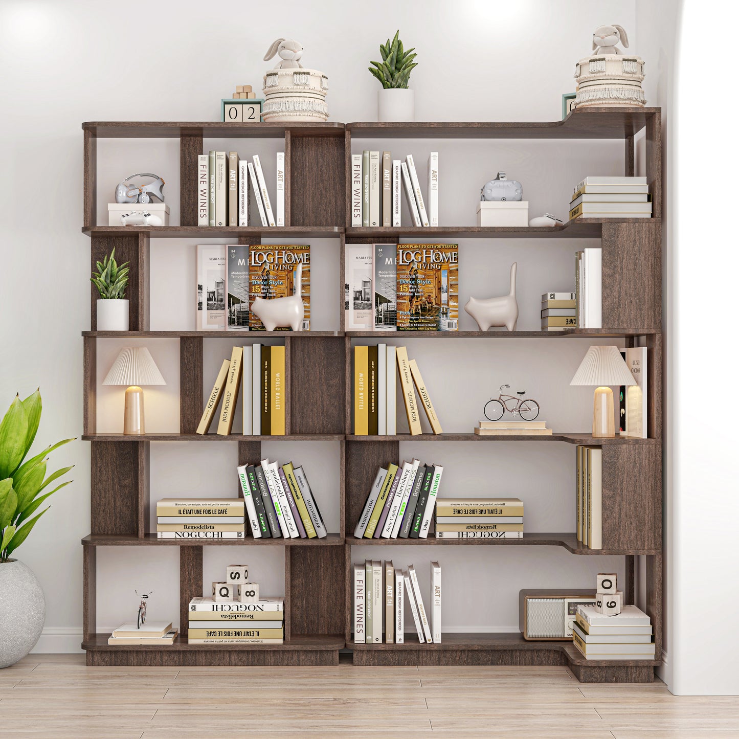 90 cm Space Saving Corner Bookshelf & 80 cm Extendable Bookcase - Dark Brown
