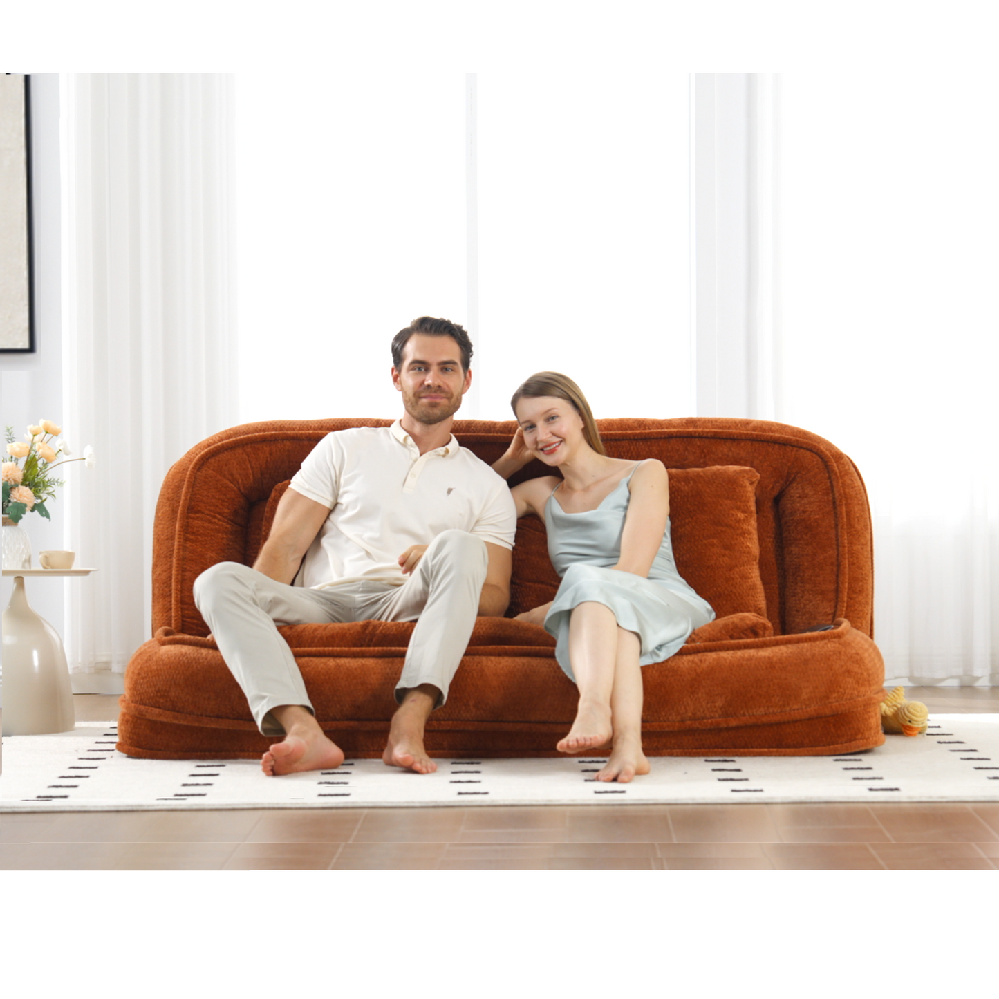 Extra Large Chenille Lazy Sofa Loveseat for Humans & Pets - Orange