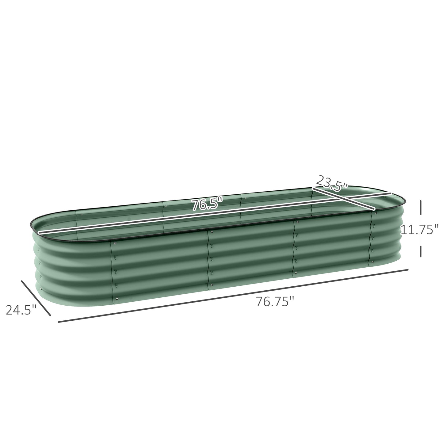 Galvanized Raised Garden Bed Kit - Eco-Friendly Metal Planter Box, Green, 76.75 x 24.5 x 11.75 Inches