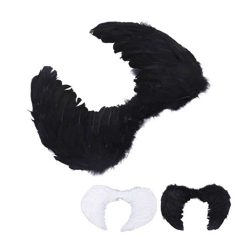 Feather Angel Wings for Christmas Stage Performances - Black & White